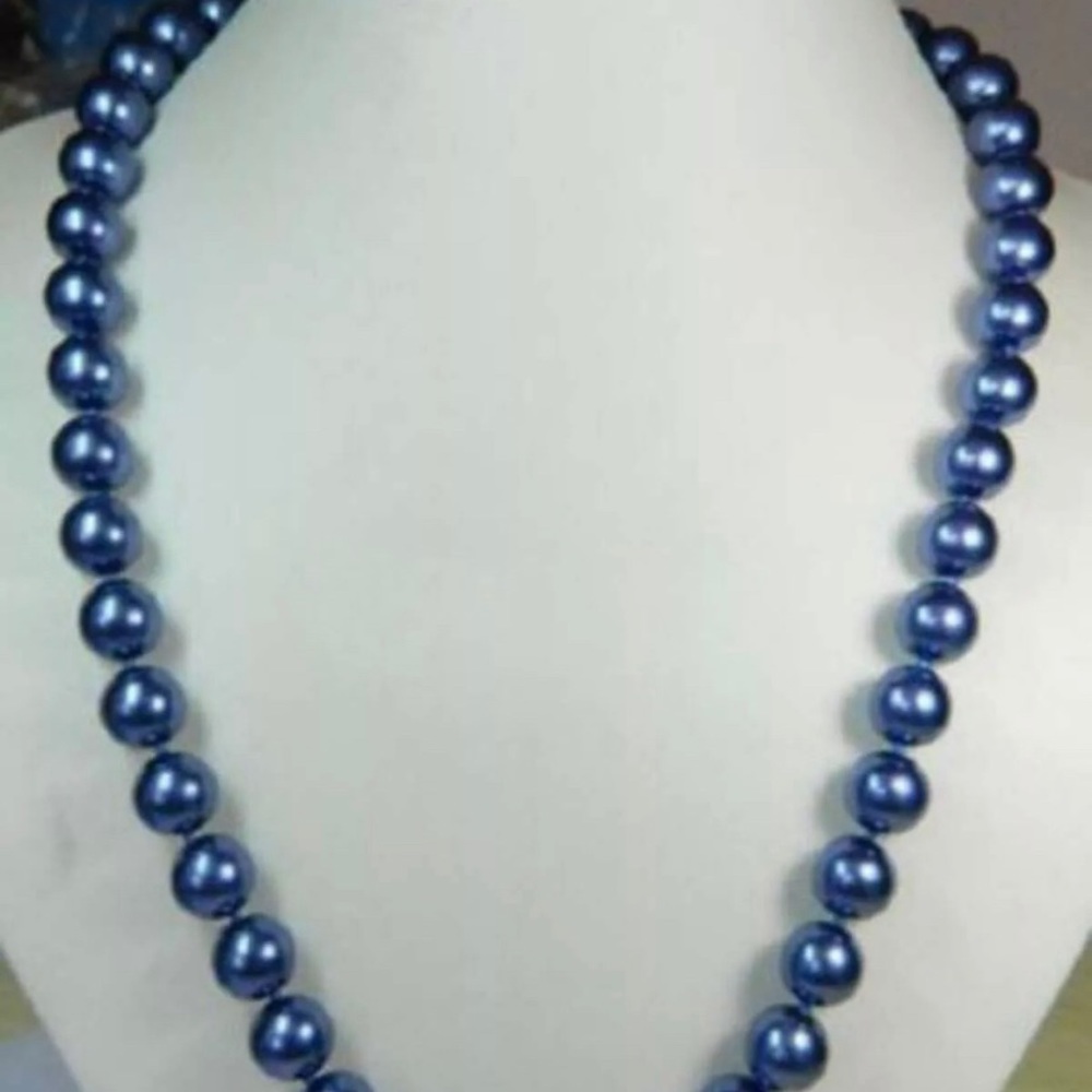 Navy 11MM Shell Pearl 18” Strand Rhinestone Clasp